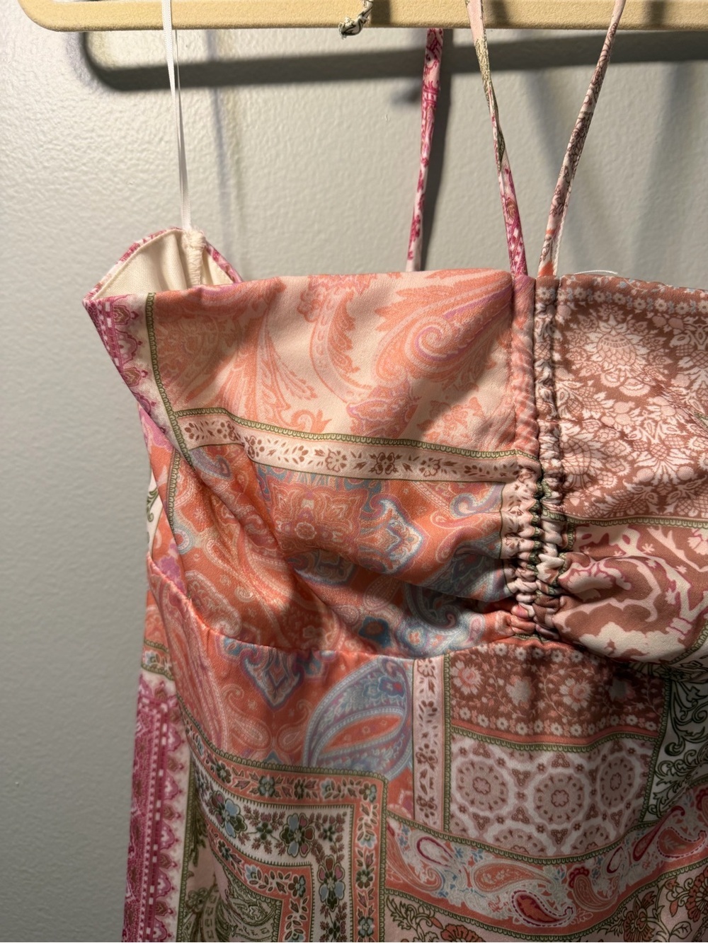 Altar'd State Pink & Green Paisley Patchwork Halter Mini Dress - Picture 3 of 9